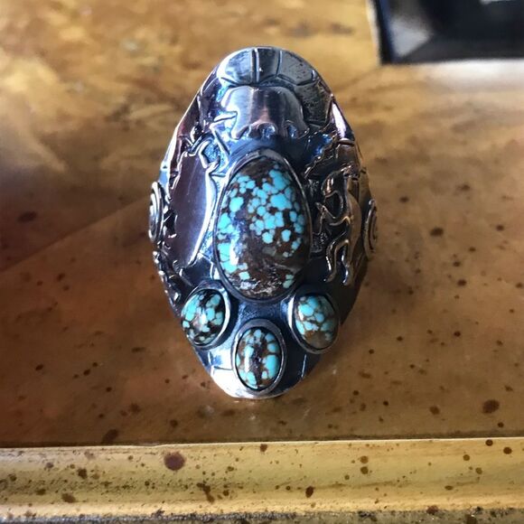 Royston Blue Horizon Turquoise Sterling Silver Statement Ring Size 10 - Picture 10 of 11